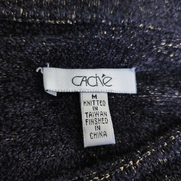 CACHE Womens NAVY GOLD OFF THE SHOULDER SOFT TUNIC TOP SWEATER Nylon Stretch M - Picture 7 of 12